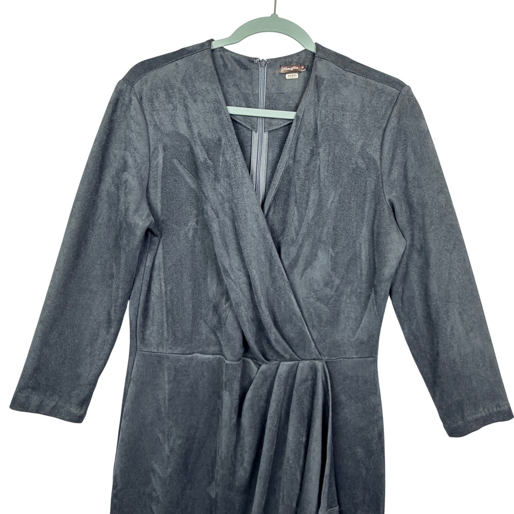 J. McLaughlin M Neville Sheath Faux Suede Crossover Gray LS Midi Women Dress - Picture 4 of 12